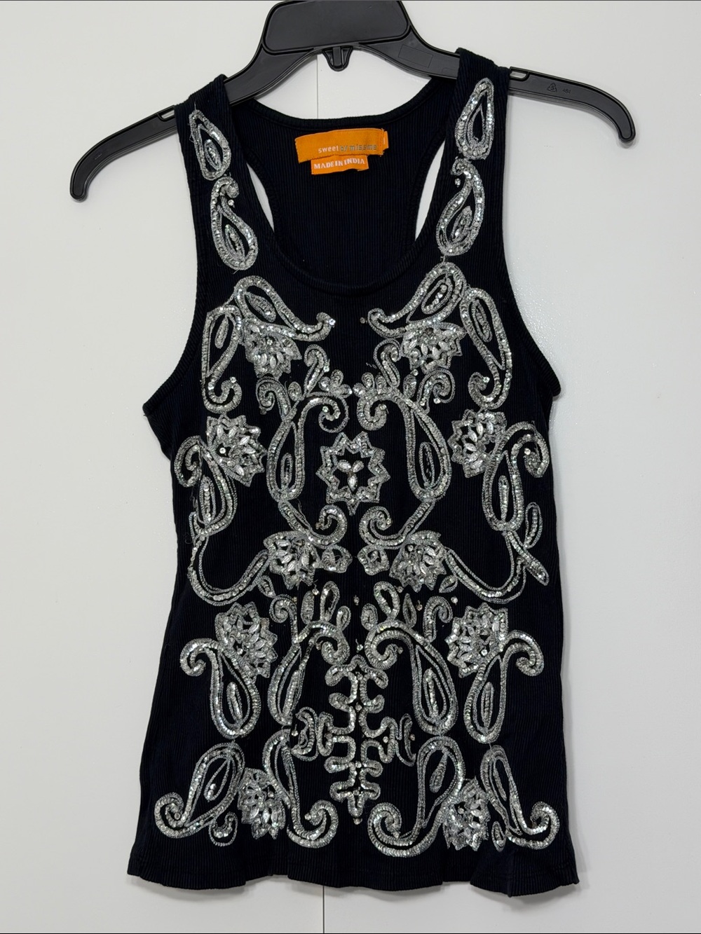 Sweet by Miss Me Black Tank Top with Silver Sequin Embellishment